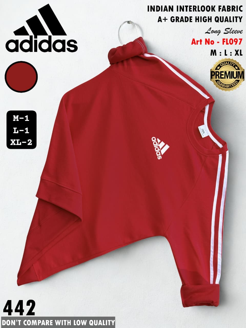 Adidas Premium Long Sleeve Crew Neck T-Shirt (Indian Interlook Fabric) - Image 4