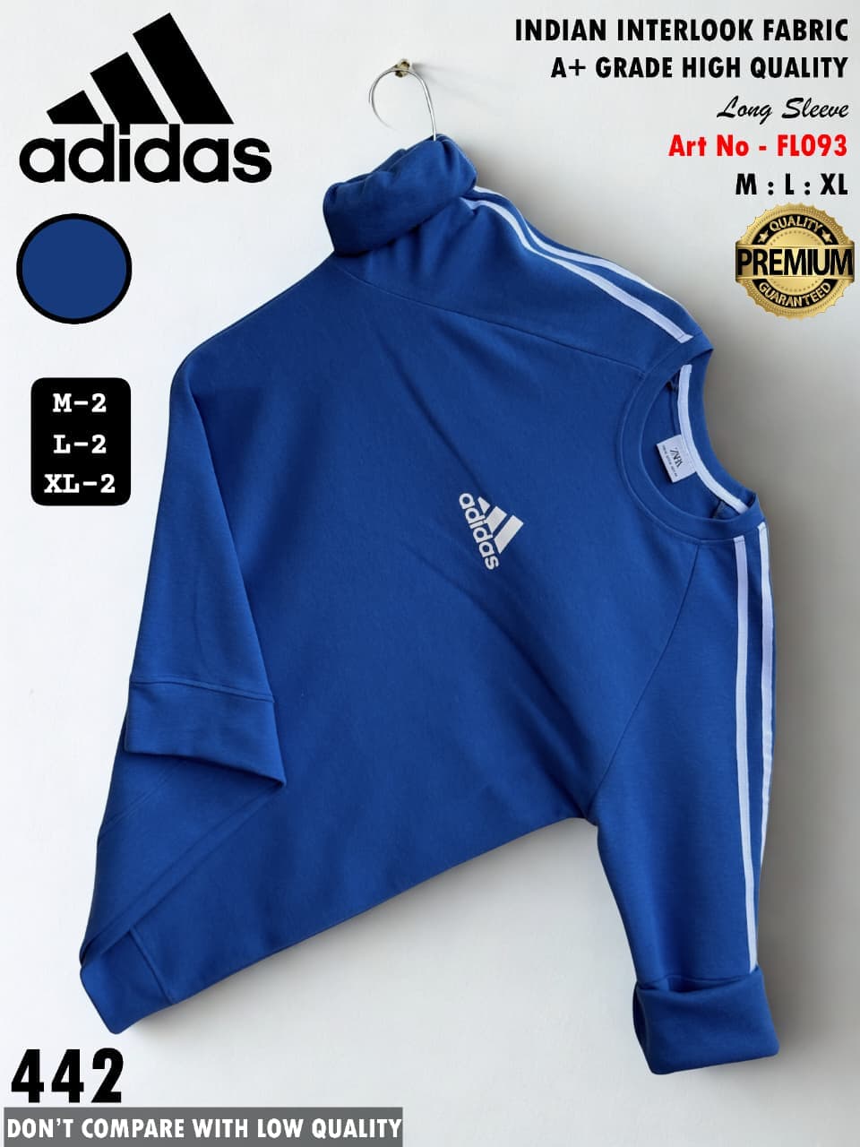 Adidas Premium Long Sleeve Crew Neck T-Shirt (Indian Interlook Fabric) - Image 3
