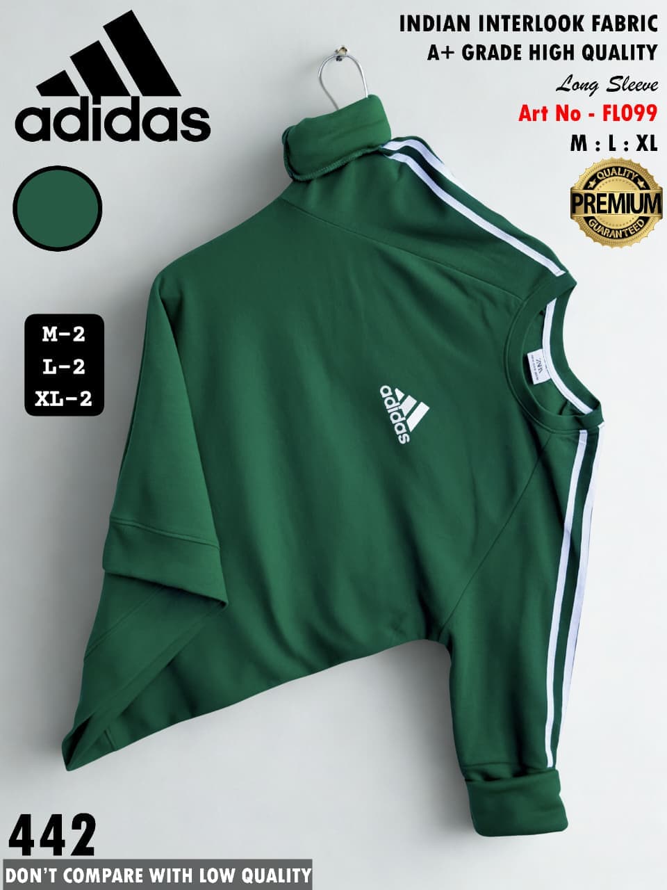 Adidas Premium Long Sleeve Crew Neck T-Shirt (Indian Interlook Fabric) - Image 2