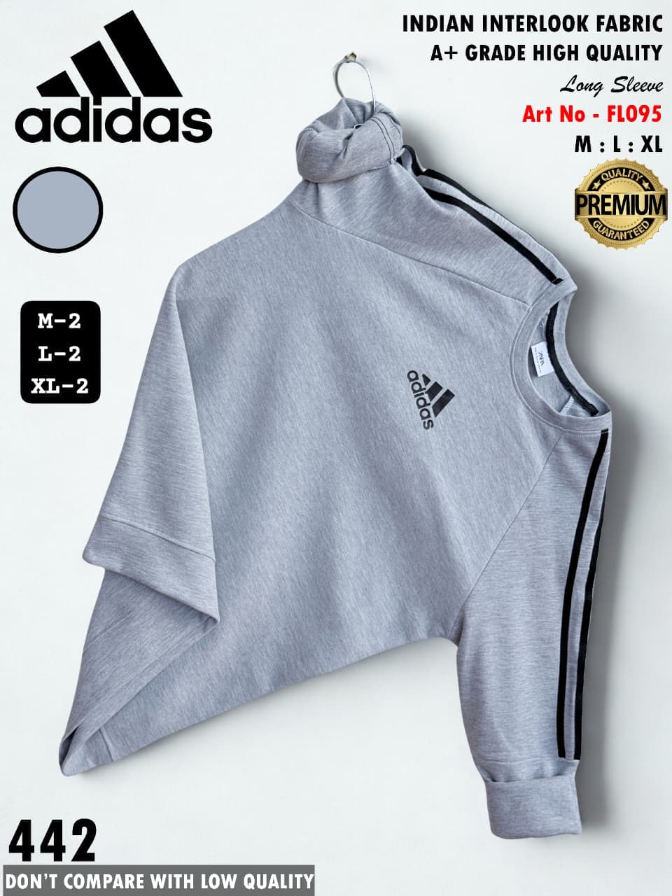 Adidas Premium Long Sleeve Crew Neck T-Shirt (Indian Interlook Fabric) - Image 1
