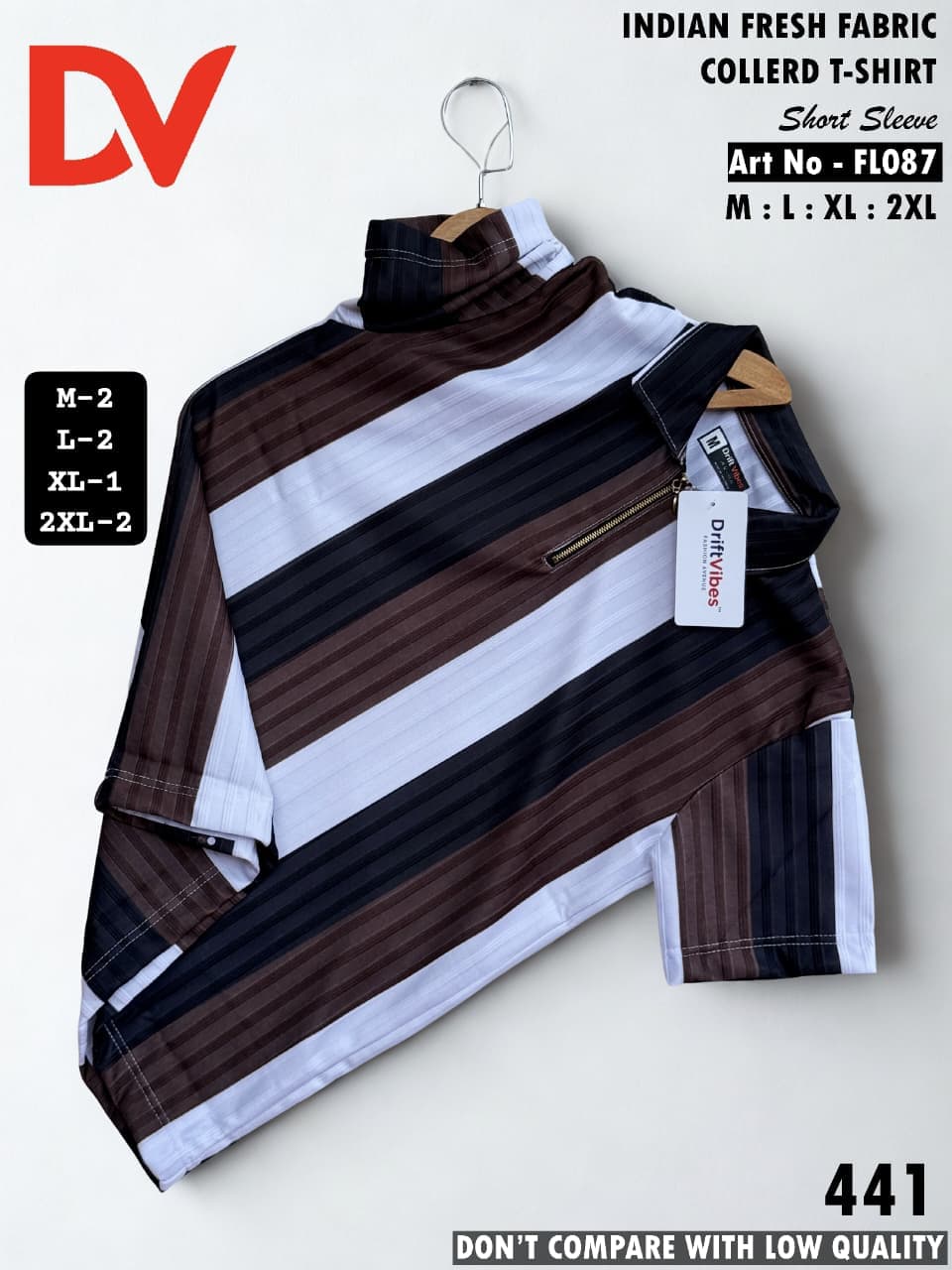 DV Premium Striped Quarter-Zip Collar T-Shirt - Image 3