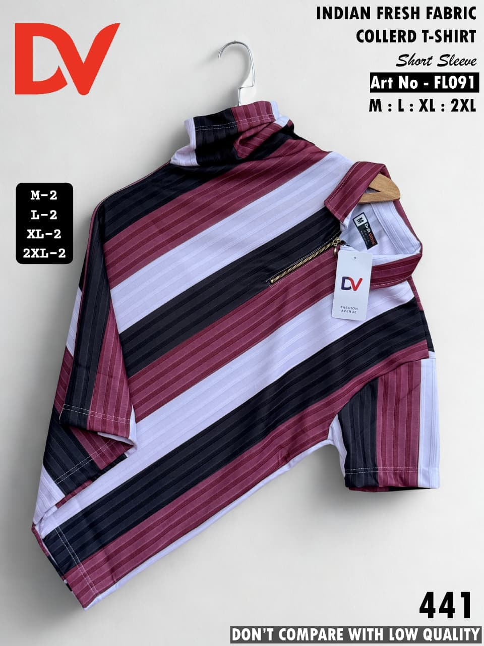 DV Premium Striped Quarter-Zip Collar T-Shirt - Image 2