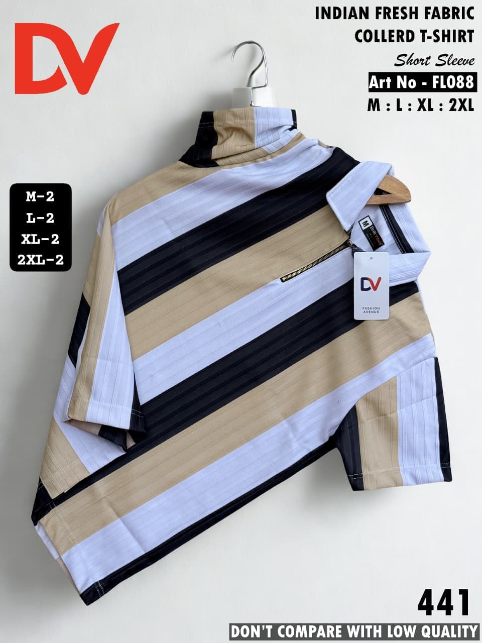 DV Premium Striped Quarter-Zip Collar T-Shirt - Image 1