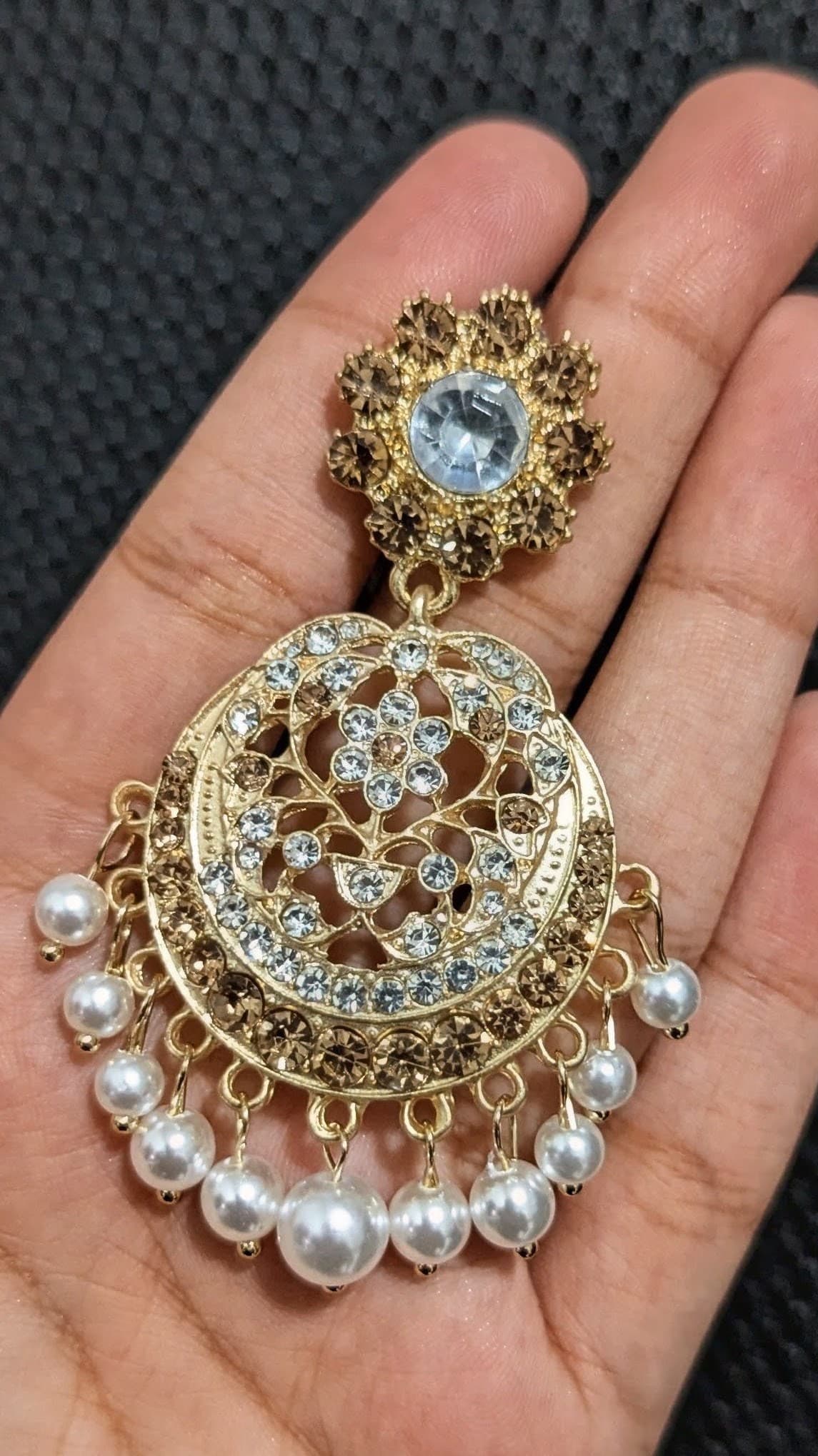 CCL003 – Vintage Crystal & Pearl Tassel Earrings - Image 2