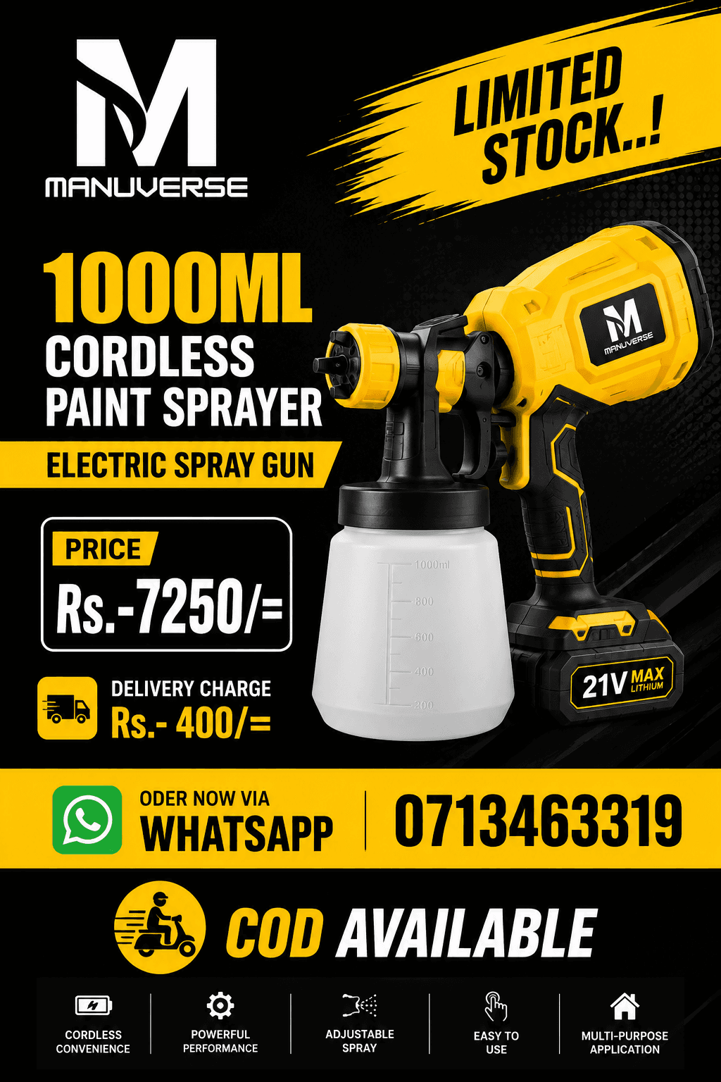 1L CORDLESS PAINT SPRAYER - Image 1