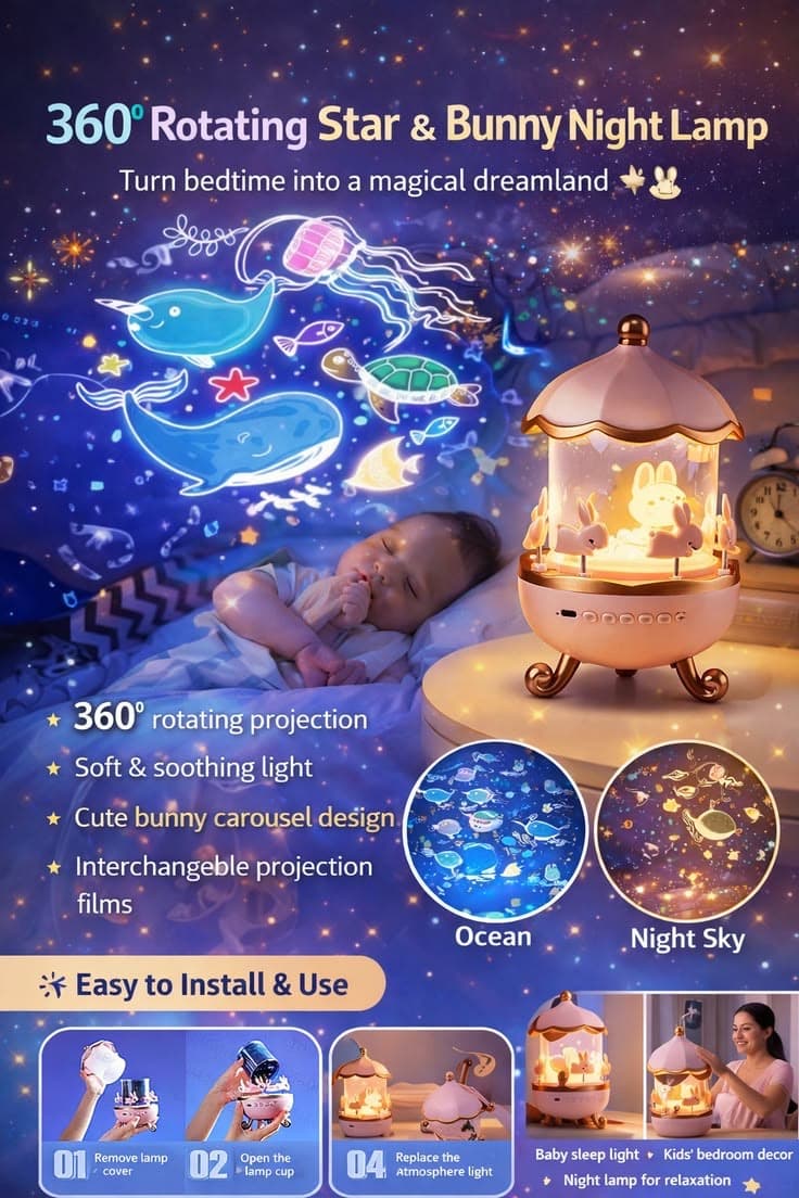 360 ROTATING BUNNY NIGHT LIGHT - Image 6