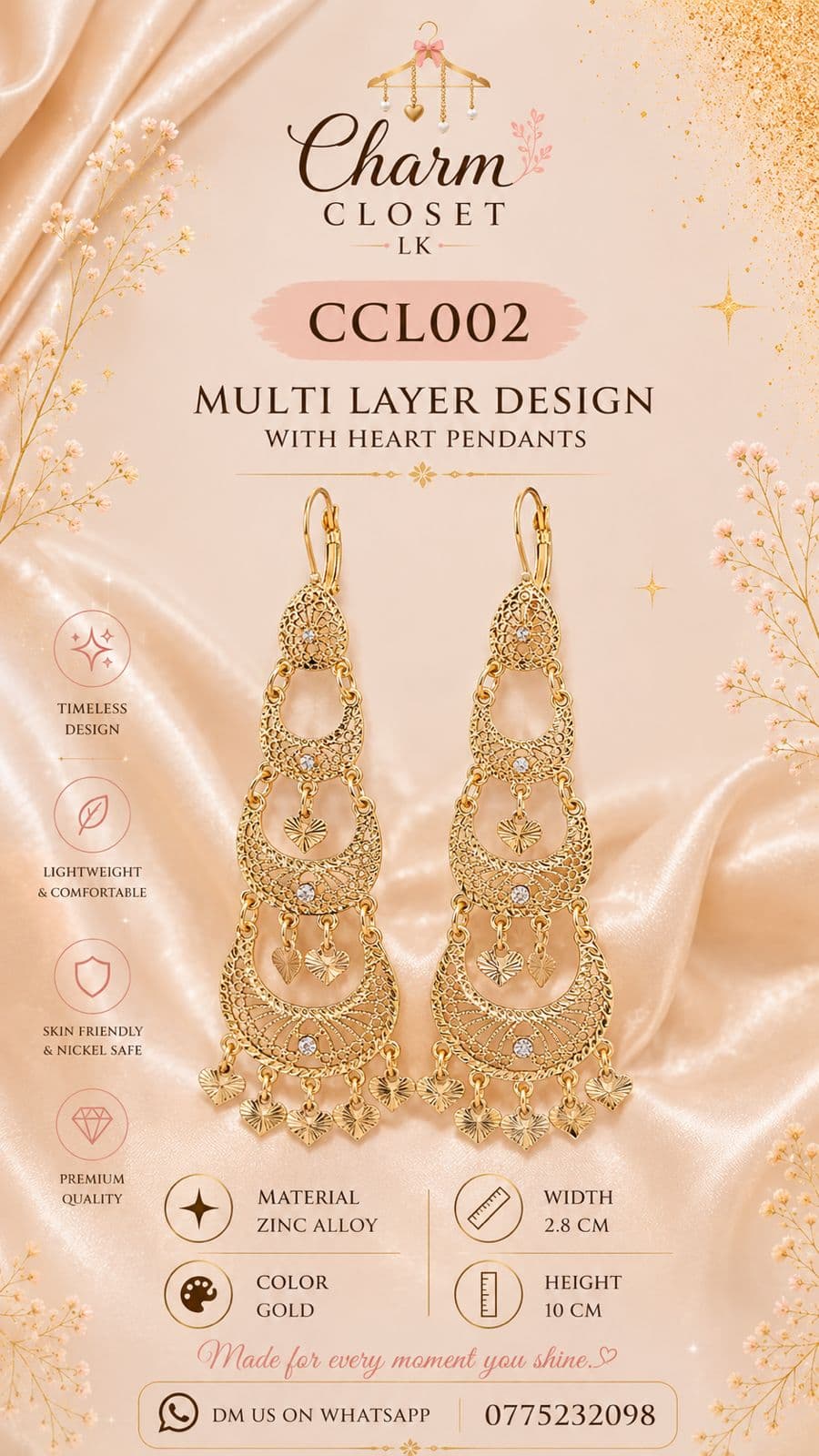 CCL002 – Multi Layer Heart Pendant Earrings