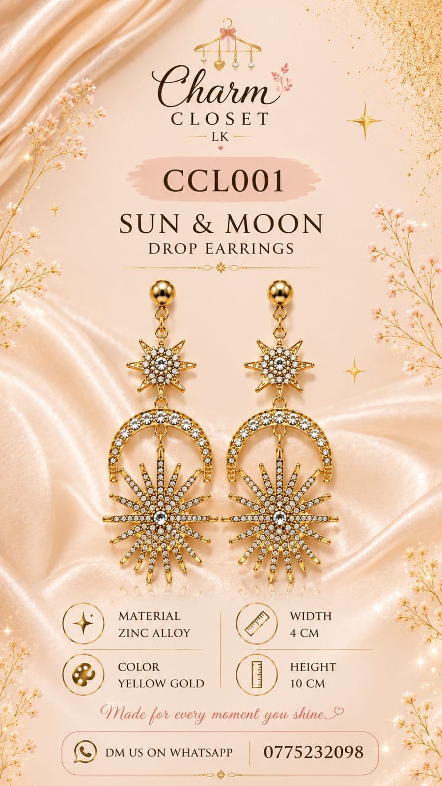 CCL001 - Sun and Moon Drop Earrings