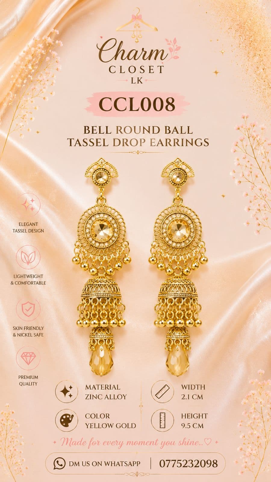 CCL008 – Bell Round Ball Tassel Drop Earrings