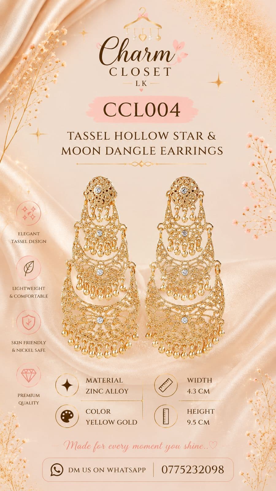 CCL004 – Tassel Hollow Star & Moon Earrings
